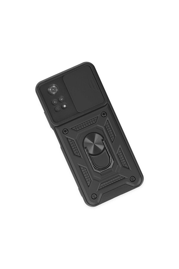 Evi̇mdeyokyok Xi̇aomi̇ Poco M4 Pro 4G Kılıf Pars Lens Yüzüklü Si̇li̇kon - Si̇yah