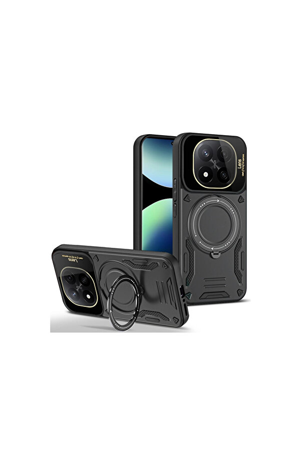 Evi̇mdeyokyok Xi̇aomi̇ Redmi̇ Note 14 Pro Plus Kılıf Joy Lens Standlı Kapak - Si̇yah