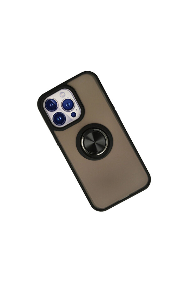 Evi̇mdeyokyok Apple İphone 15 Pro Max Kılıf Montreal Yüzüklü Si̇li̇kon Kapak - Si̇yah