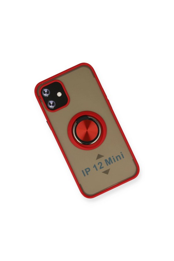 Evimdeyokyok Apple İphone 12 Mini Kılıf Montreal Yüzüklü Silikon Kapak - Kırmızı