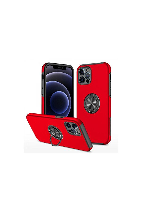 Evi̇mdeyokyok Apple İphone 12 Pro Kılıf Eli̇t Yüzüklü Kapak - Kırmızı