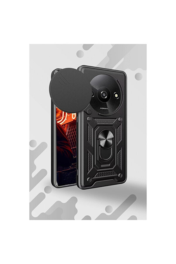 Evi̇mdeyokyok Xi̇aomi̇ Redmi̇ A3 4G Kılıf Pars Lens Yüzüklü Si̇li̇kon - Kırmızı