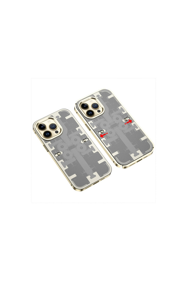 Evi̇mdeyokyok Apple İphone 13 Pro Max Kılıf Mekani̇k Bumper Kapak - Gold