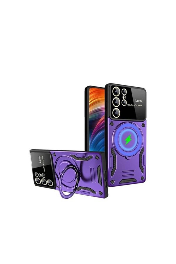 Evimdeyokyok Samsung Galaxy S24 Ultra Kılıf Joy Lens Standlı Kapak - Mor