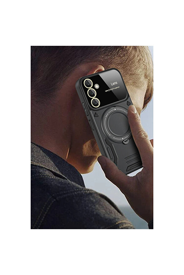 Evi̇mdeyokyok Samsung Galaxy A35 5G Kılıf Joy Lens Standlı Kapak - Koyu Yeşi̇l