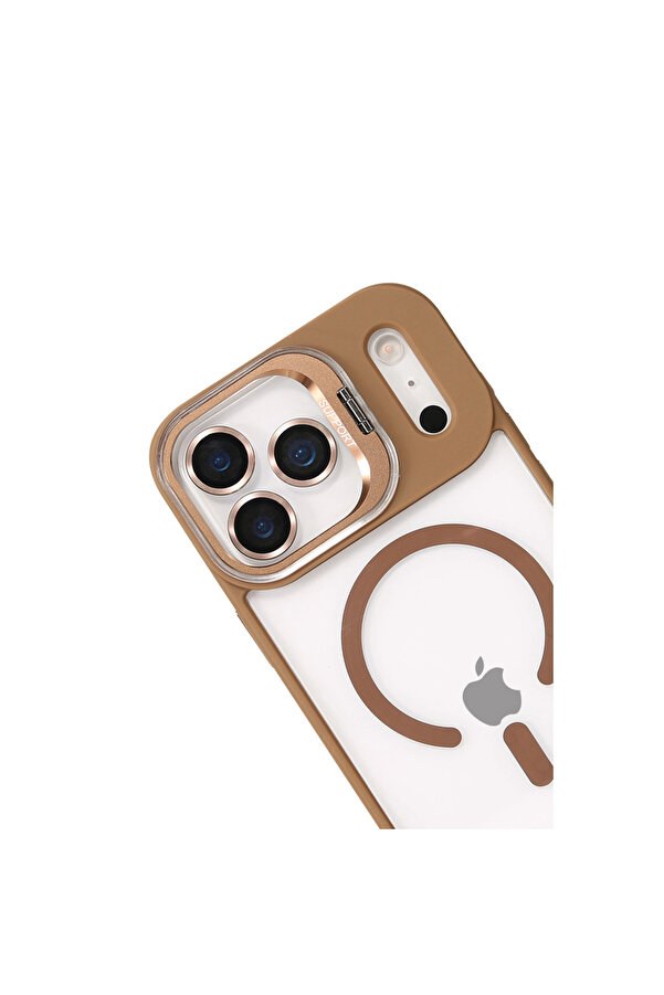 Evi̇mdeyokyok Joko Apple İphone 17 Pro Remi̇m Lensli̇ Magsafe Standlı Kapak - Kahverengi̇