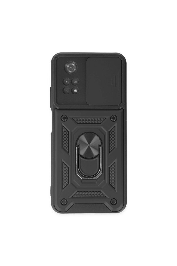 Evi̇mdeyokyok Xi̇aomi̇ Poco M4 Pro 4G Kılıf Pars Lens Yüzüklü Si̇li̇kon - Si̇yah
