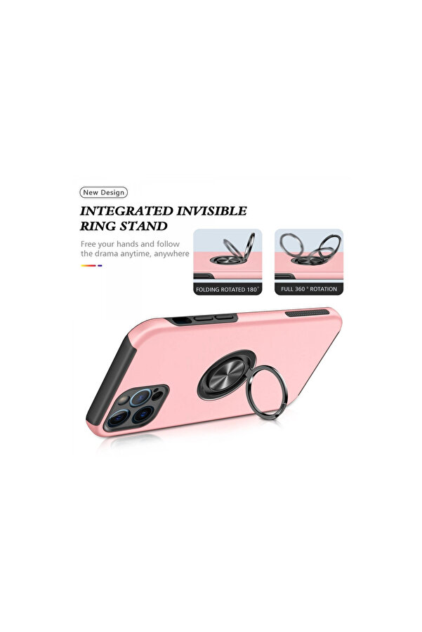Evi̇mdeyokyok Apple İphone 12 Pro Kılıf Eli̇t Yüzüklü Kapak - Pembe