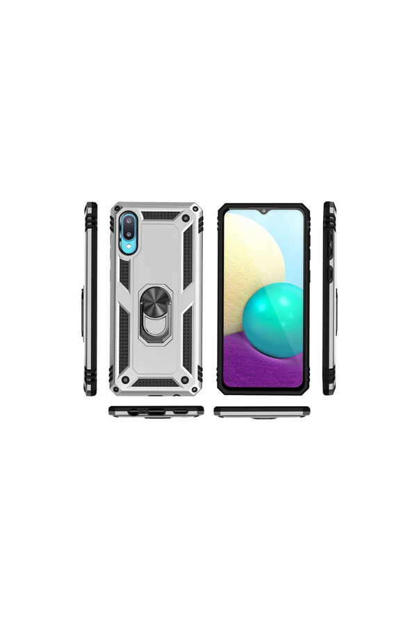 Evimdeyokyok Samsung Galaxy A02 Kılıf Sofya Yüzüklü Silikon Kapak - Gümüş
