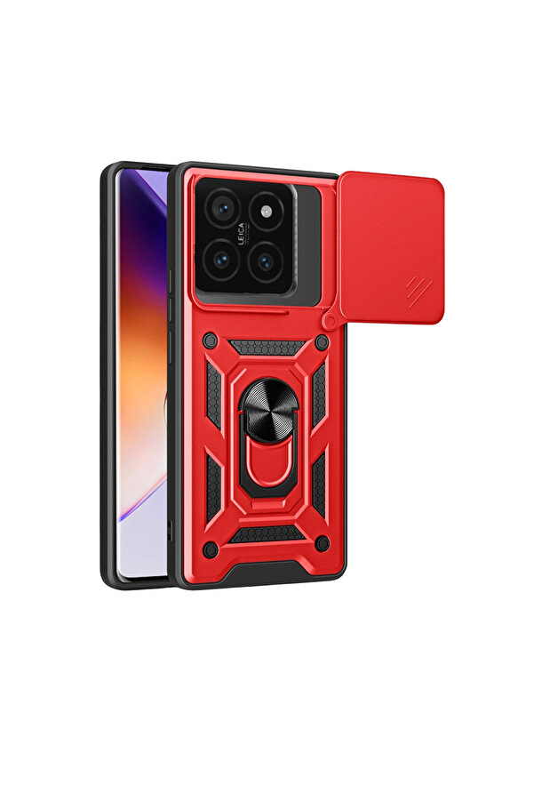 Evi̇mdeyokyok Xi̇aomi̇ Mi̇ 14T Pro Kılıf Pars Lens Yüzüklü Si̇li̇kon - Kırmızı