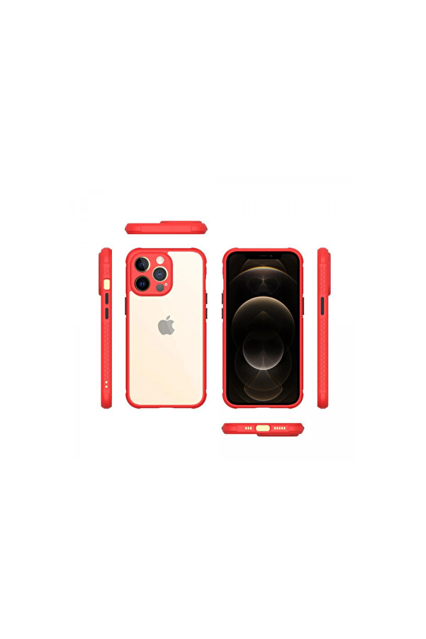 Evi̇mdeyokyok Apple İphone 13 Pro Kılıf Mi̇ami̇ Şeffaf Si̇li̇kon - Kırmızı