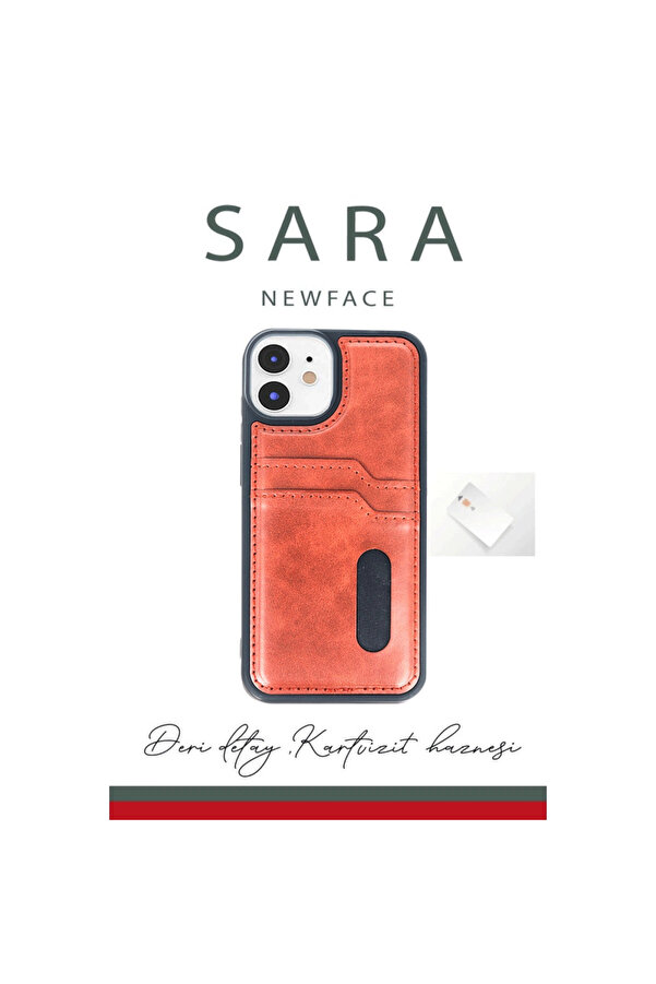 Evi̇mdeyokyok Apple İphone 11 Kılıf Sara Kartvi̇zi̇tli̇ Deri̇ Kılıf - Kırmızı