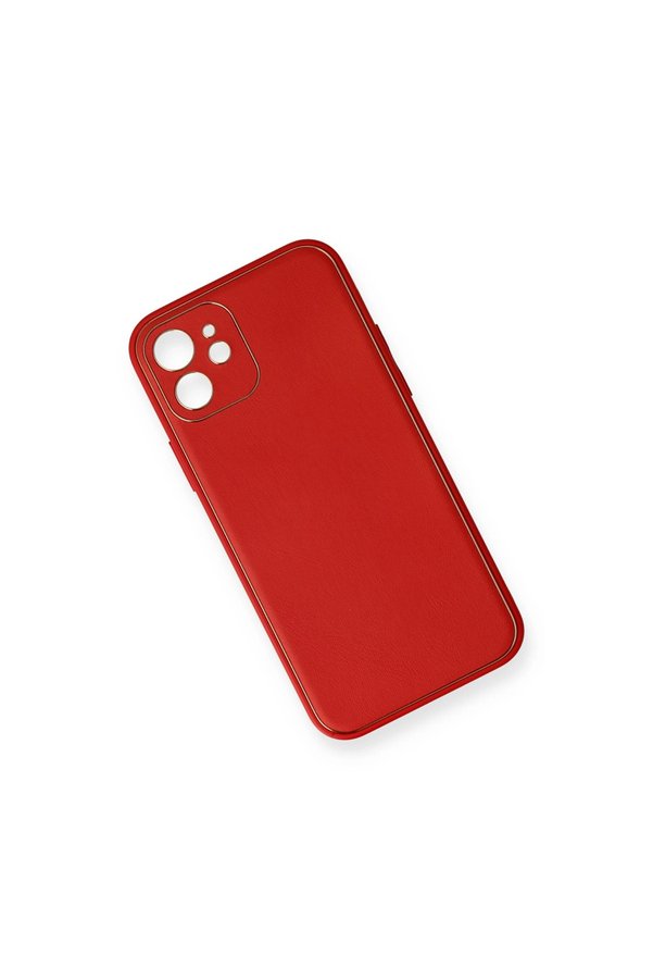 Evimdeyokyok Apple İphone 12 Mini Kılıf Coco Deri Silikon Kapak - Kırmızı