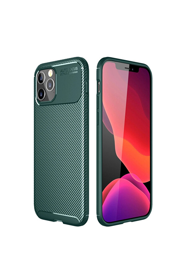 Evi̇mdeyokyok Apple İphone 11 Pro Max Kılıf Auto Focus Karbon Kapak - Yeşi̇l