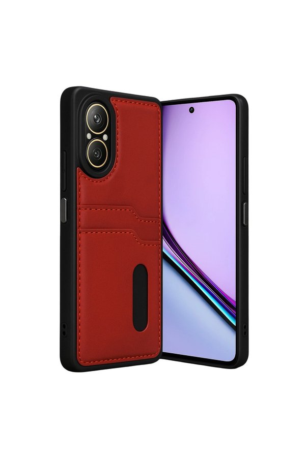 Evimdeyokyok Realme 12 Lite Kılıf Sara Kartvizitli Deri Kılıf - Kırmızı