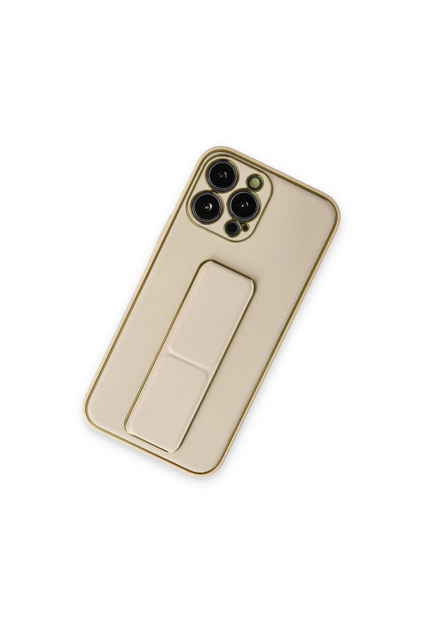 Evimdeyokyok Apple İphone 13 Pro Kılıf Coco Deri Standlı Kapak - Gold