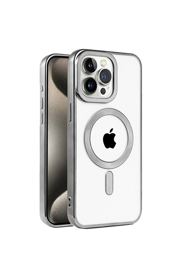 Evi̇mdeyokyok Apple İphone 15 Pro Max Kılıf Kronos Magsafe Kapak - Ti̇tanyum Gri̇