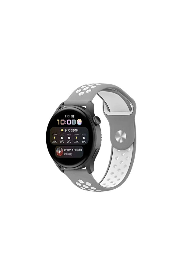 Evi̇mdeyokyok Watch 20Mm Spor Deli̇kli̇ Kordon - Gri̇-Beyaz