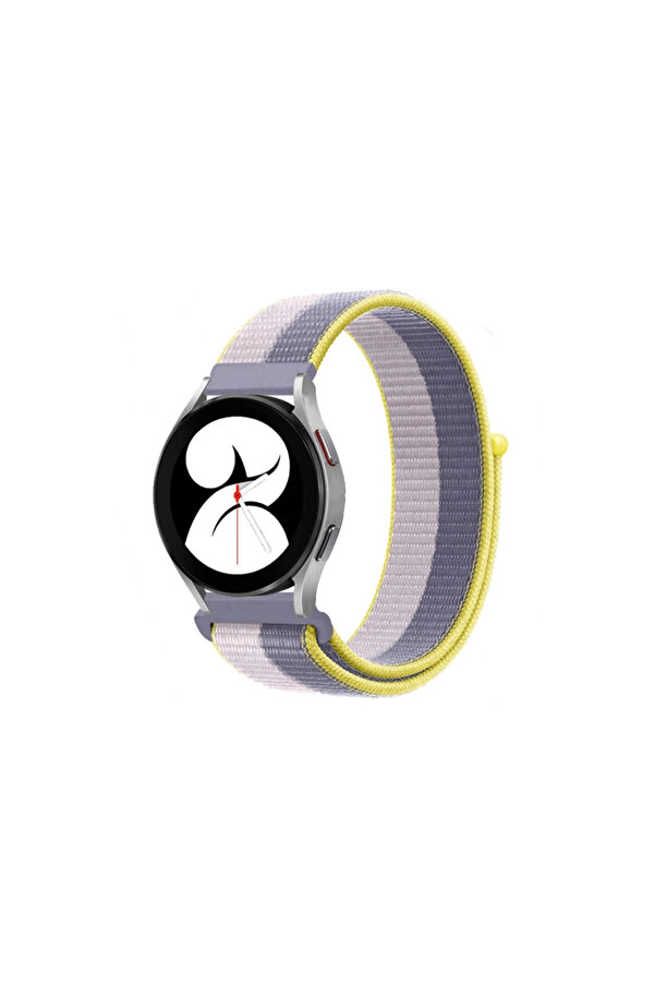 Evi̇mdeyokyok Samsung Galaxy Watch 4 Hasırlı Cırtcırtlı Kordon - Gri̇-Beyaz
