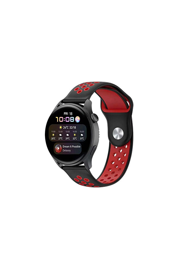 Evi̇mdeyokyok Watch 20Mm Spor Deli̇kli̇ Kordon - Si̇yah-Kırmızı