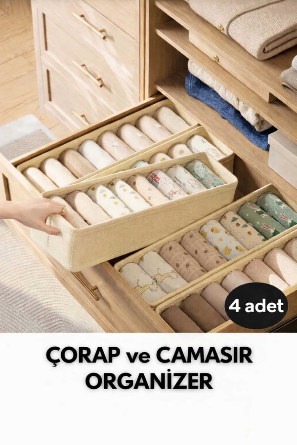 Spartek home textile 4 Adet Çorap ve Çamaşır Organizer Çekmece ve Dolap içi Düzenleyici Raf Düzenleyici Katlanabilir