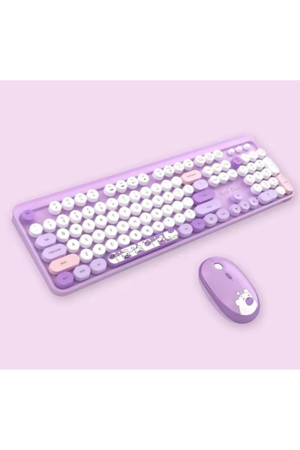 Evi̇mdeyokyok Hello Bear Mor Klavye Mouse Set