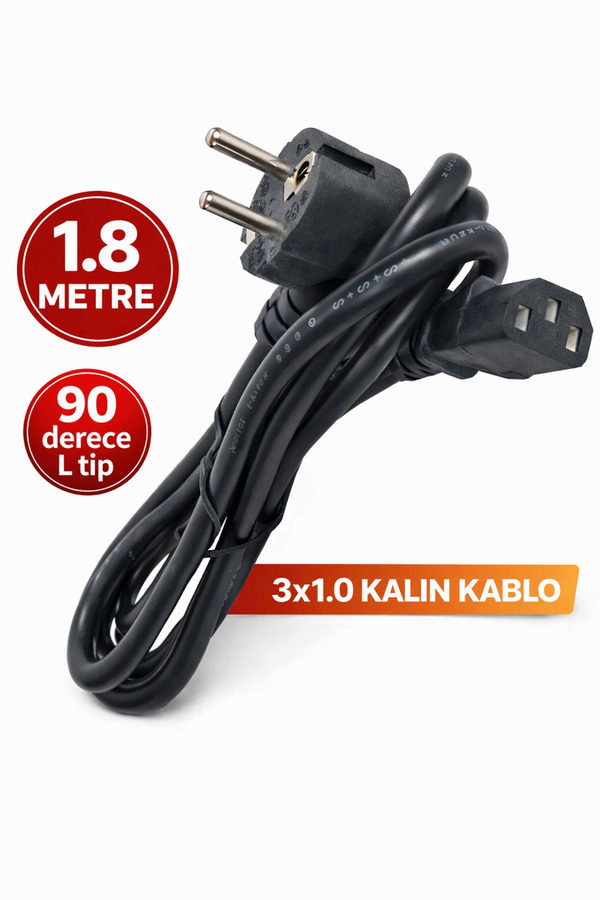 nelerbulurum Yüksek Kaliteli 1.8 Metre L tip Monitör Samsung Lg Tv Power Kablosu Güç Elektrik Kablosu 3X1 MM