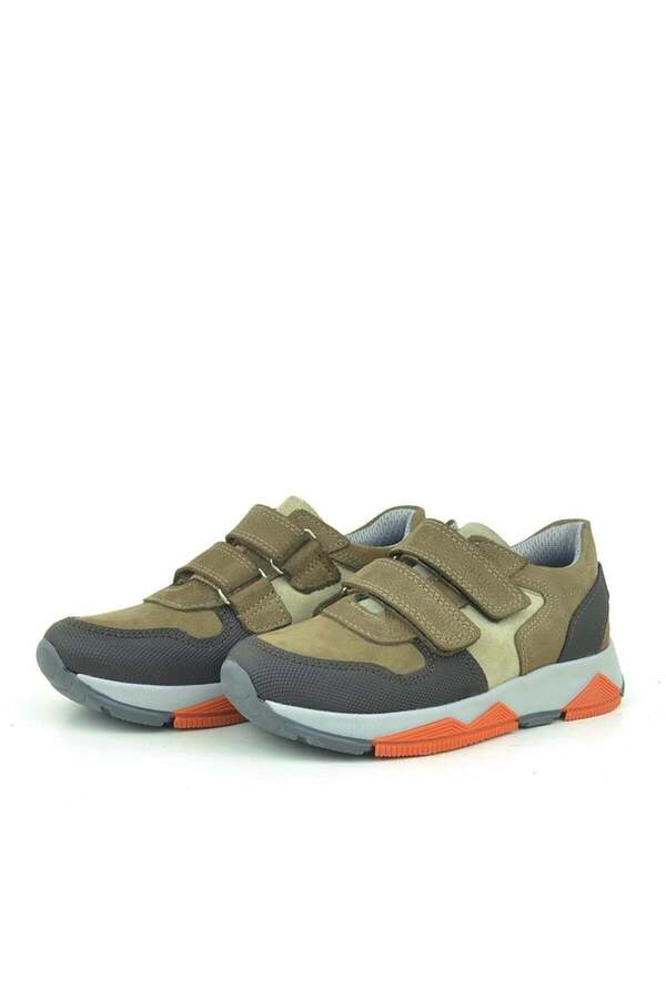 Ortopedi̇kal 3880 Rakerplus Haki̇ki̇ Deri̇ Kahve-Kahve Çocuk Sneakers Spor Ayakkabı Cırtlı