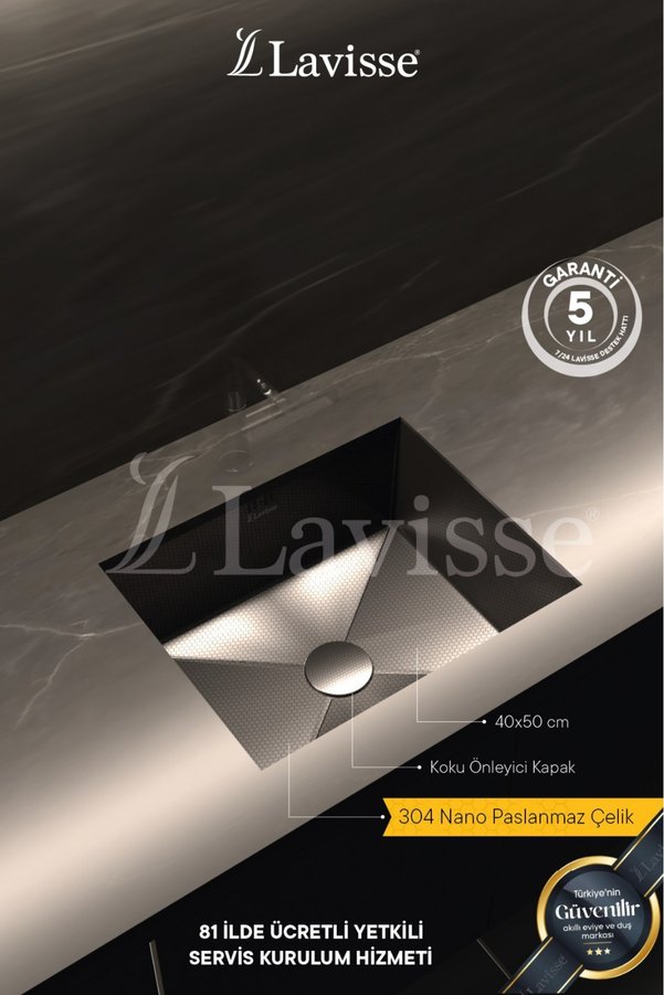 Lavisse Nano Çelik Eviye 45x55 Bal Peteği Dokulu -Siyah