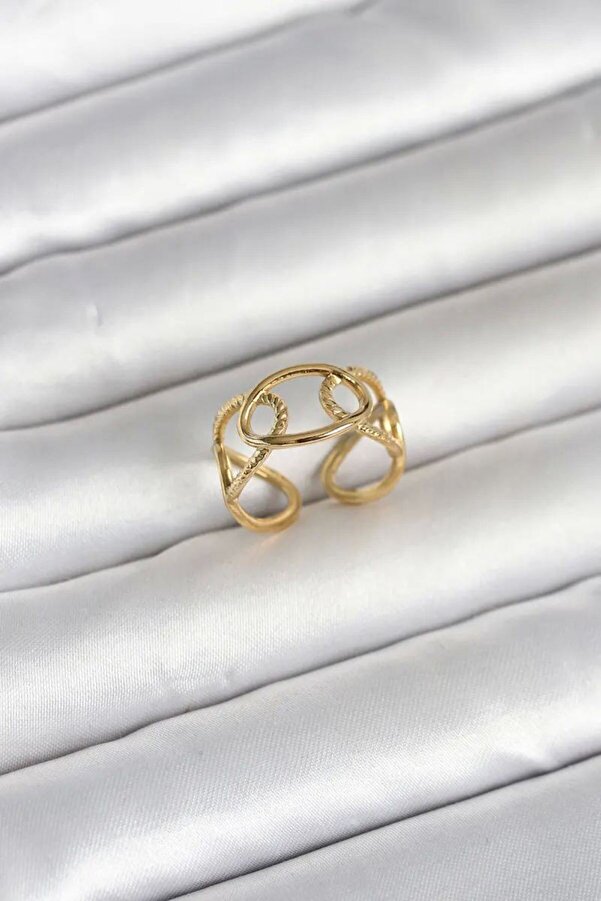 Ru Collecti̇ve 316L Çeli̇k Gold Renk Zi̇nci̇r Model Kadın Yüzük Tj-Byk4166