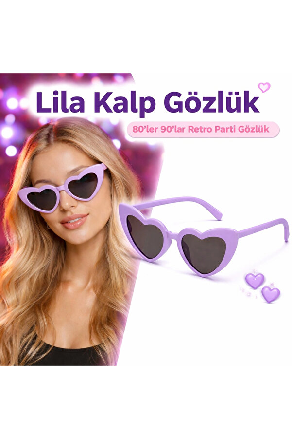 Evi̇mdeyokyok Mor Li̇la Retro Kalp Gözlük – 80’Ler 90’Lar Sti̇l Parti̇ Gözlüğü