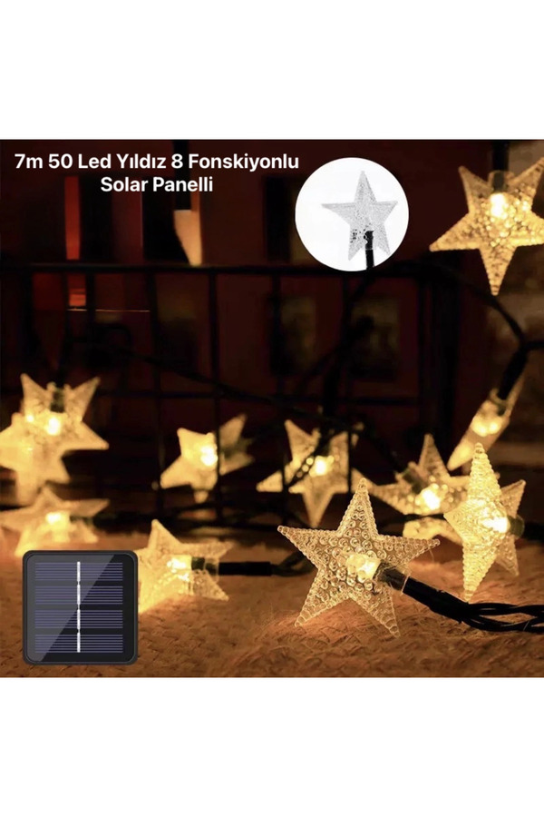 Evi̇mdeyokyok 7M 50 Led Yıldız 8 Fonksi̇yonlu Solar Panelli̇-Gün Işığı