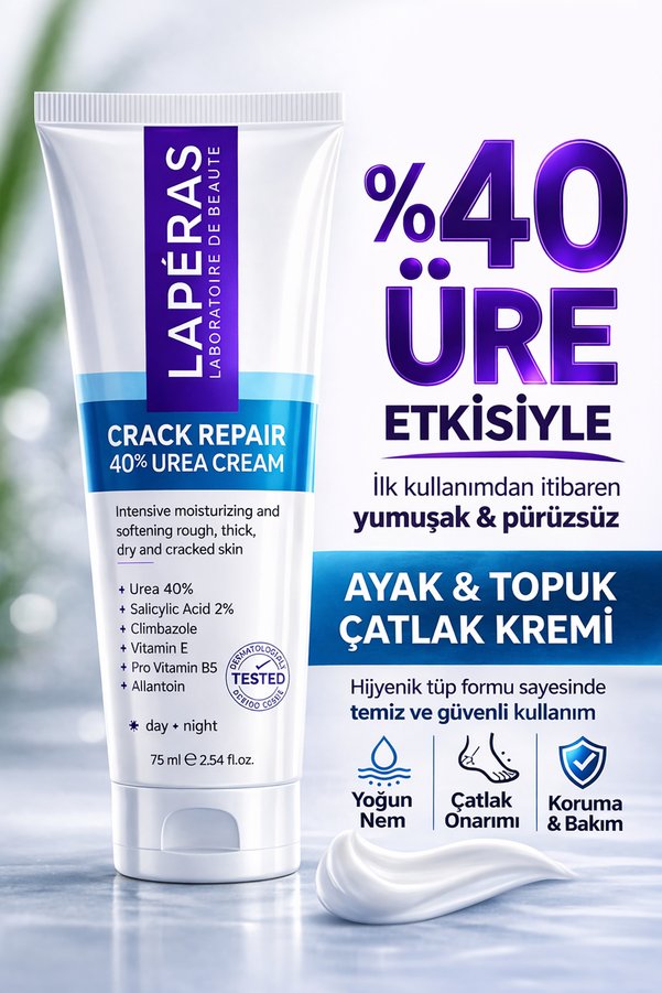 LAPÉRAS %40 Üre Ayak ve Topuk Çatlak Kremi | Yoğun Nemlendirici Nasır Koku Karşıtı | Kuru Sertleşmiş Ciltler İçin | %2 Salisilik Asit 75 ml