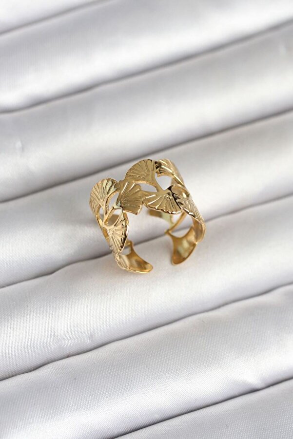 Ru Collecti̇ve 316L Çeli̇k Gold Renk Yelpaze Model Kadın Yüzük - Tj-Byk4159