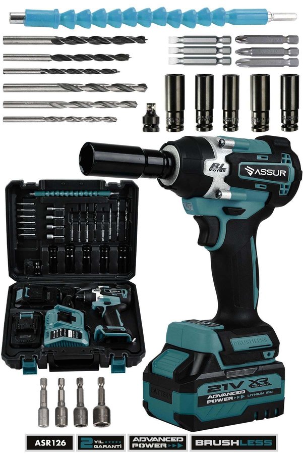 ASSUR 450 NM Torklu 21V Çift Akülü 10 Pilli Kömürsüz 1/2 Mavi Somun Sıkma Sökme Makinesi
