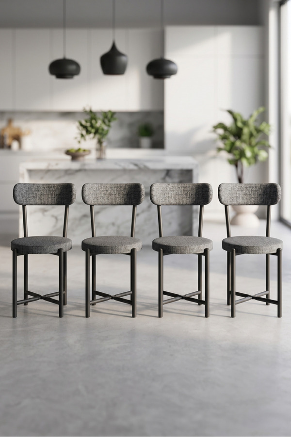 GOLDFALEZ Sandalye 4 Adet Keten Kumaş Metal Ayak Modern Mutfak Sandalyesi Cafe Balkon Ofis Teddy 9809 Antrasit