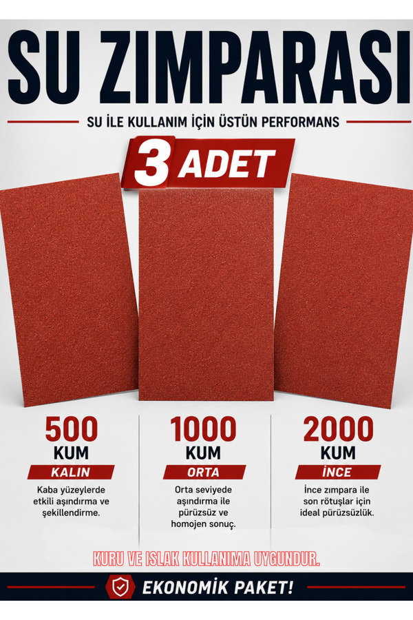 CNR Far Parlatma Su Zımparası Seti 3'lü 500 1000 2000 Kum Oto Boya Seramik Metal Ahşap İçin