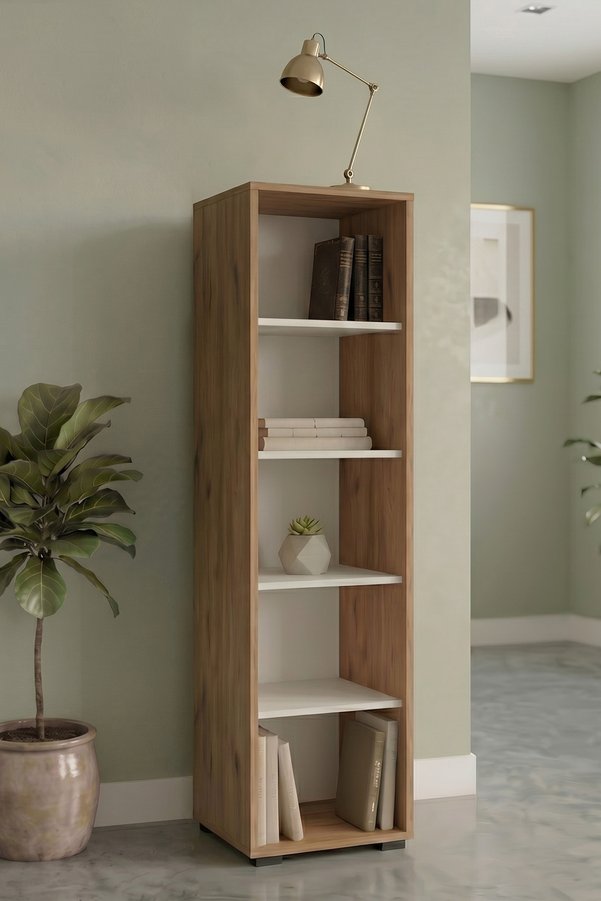 Yurupa Dante Serisi Modern 5 Raflı Kitaplık Ofis Çalışma Odası Kitaplık Beyaz Sepet DAN6-SW