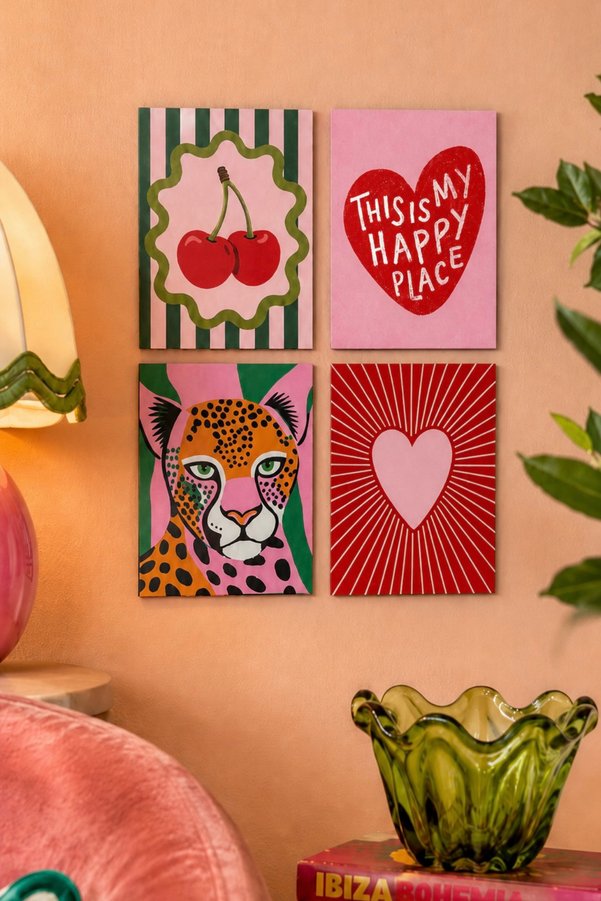 BYC TÜRKİYE Retro & Pop Art Desenli Tablo Seti 4'lü Set – 15x20 cm 3 mm MDF UV Baskı