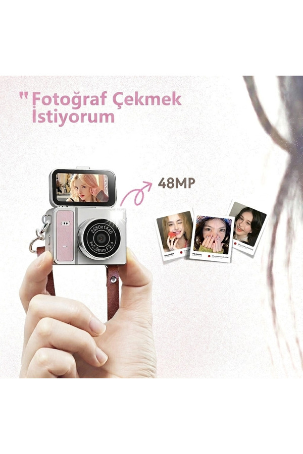 Evi̇mdeyokyok 2K Mi̇ni̇ Di̇ji̇tal Retro Vi̇deo Kamera Flaşlı Di̇ji̇tal Vlog Mi̇ni̇ Fotoğraf Maki̇nesi̇ Türkçe Menü Bej