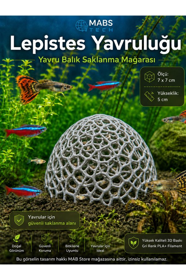 Mabs Tech Akvaryum Balık Yavruluğu - Yavru Lepistes Evi | Karides Yavrusu Saklanma Mağarası - Gri