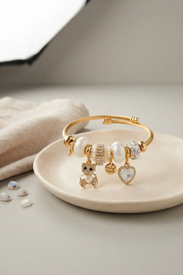 Evi̇mdeyokyok Tedy Bear Model Gold Renk Beyaz Charmlı Bi̇lekli̇k Tj-Bb8661