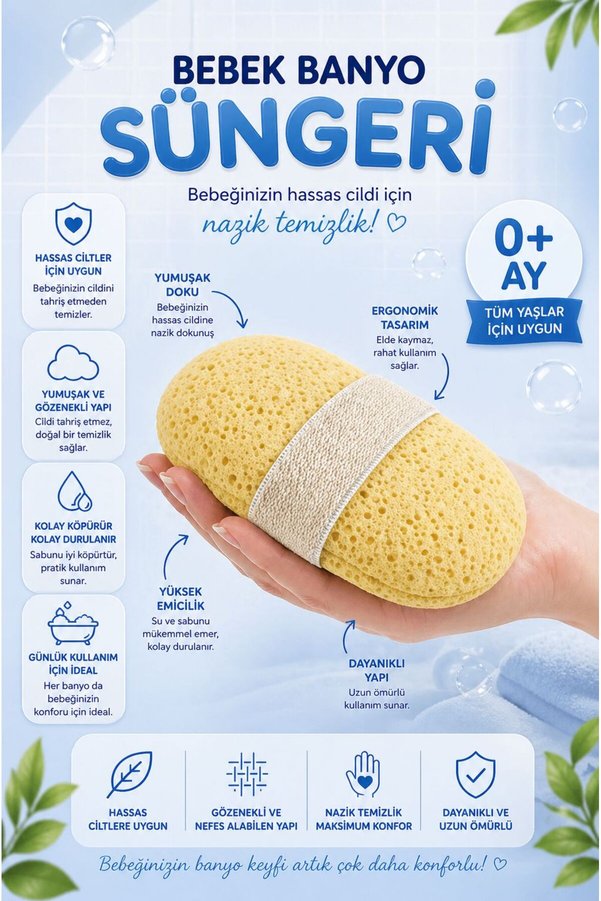 MorBebe Bebek Banyo Süngeri Ve Cocuk Banyo Lifi Ve Sungeri Bebek Yikama Süngeri