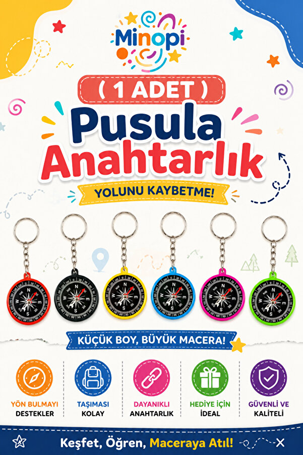 Minopi 1 Adet Pusula Anahtarlık Renkli Plastik Küçük Pusula Okul Deney Gezi Cep Pusulası Manyetik Hediye