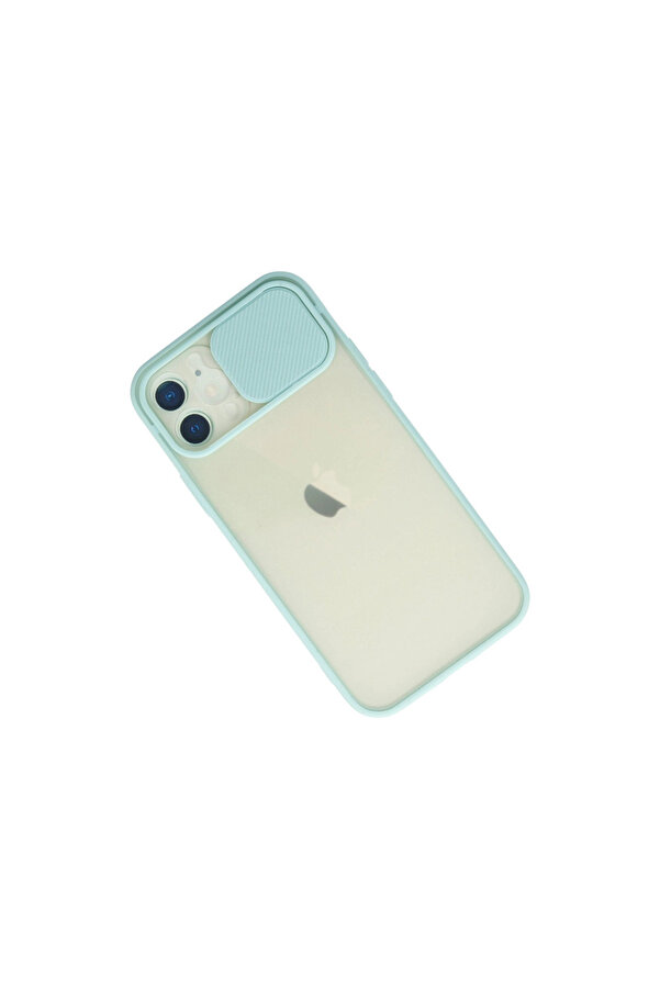 Evi̇mdeyokyok Apple İphone 12 Kılıf Palm Buzlu Kamera Sürgülü Si̇li̇kon - Turkuaz