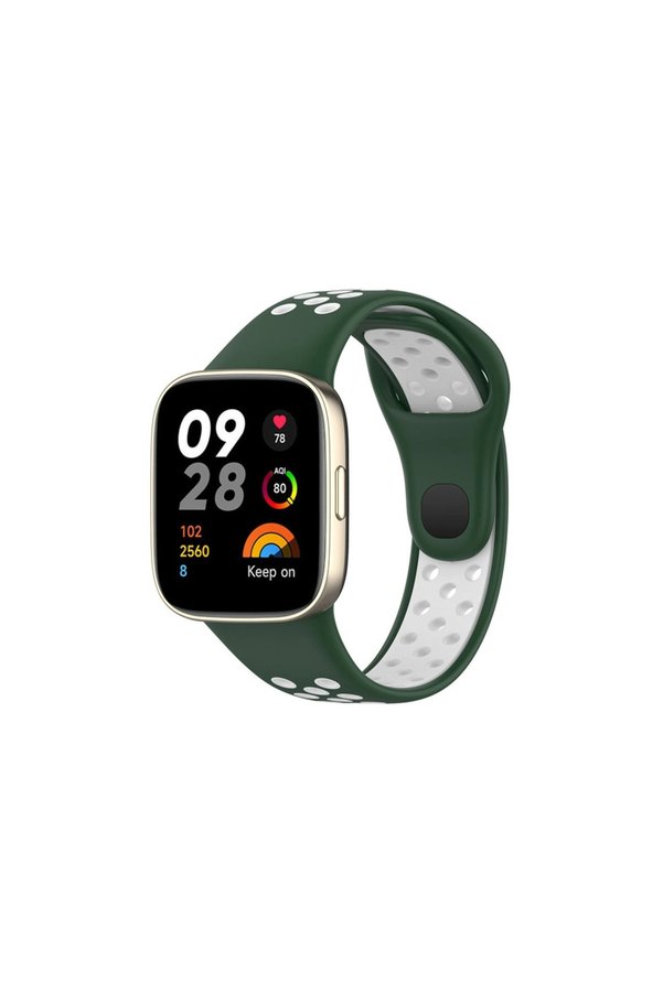 Evimdeyokyok Xiaomi Redmi Watch 3 Spor Delikli Kordon (Saat Değildir) - Haki Yeşil-Beyaz