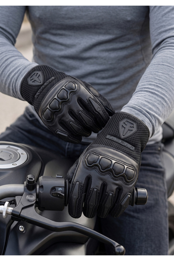 Taipan Sports Taipan Air G-Black 3 Mevsim Motosiklet Eldiveni Deri Fileli Avuç İçi Eklem Korumalı EN 13594