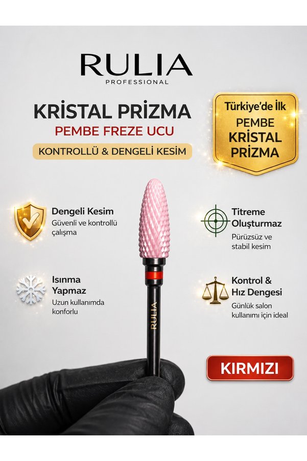 Rulia Professional Pembe Seramik Freze Ucu | Kristal Prizma Karbit | Kırmızı Bant Dengeli Kesim| Isınma Yapmaz|