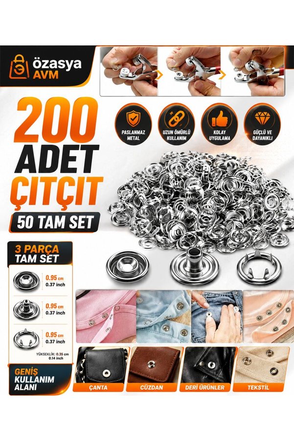 Özasya AVM Yedek 200 adet Paslanmaz Çelik Çıtçıt