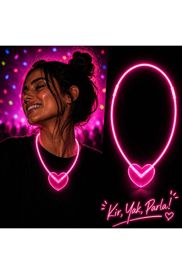 Evi̇mdeyokyok Neon Işıklı Fosforlu Kalp Parti̇ Kolyesi̇ Pembe Renk